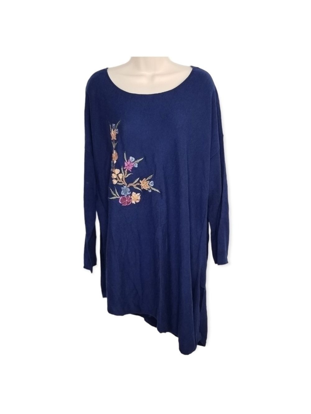 New Directions Woman Blue Knit Embroidered Floral Pattern Plus‎ Size 3X